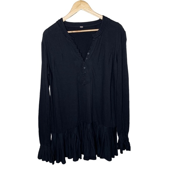 Free People Your Girl Henley Tunic Ruffle Black Small - Picture 5 of 16